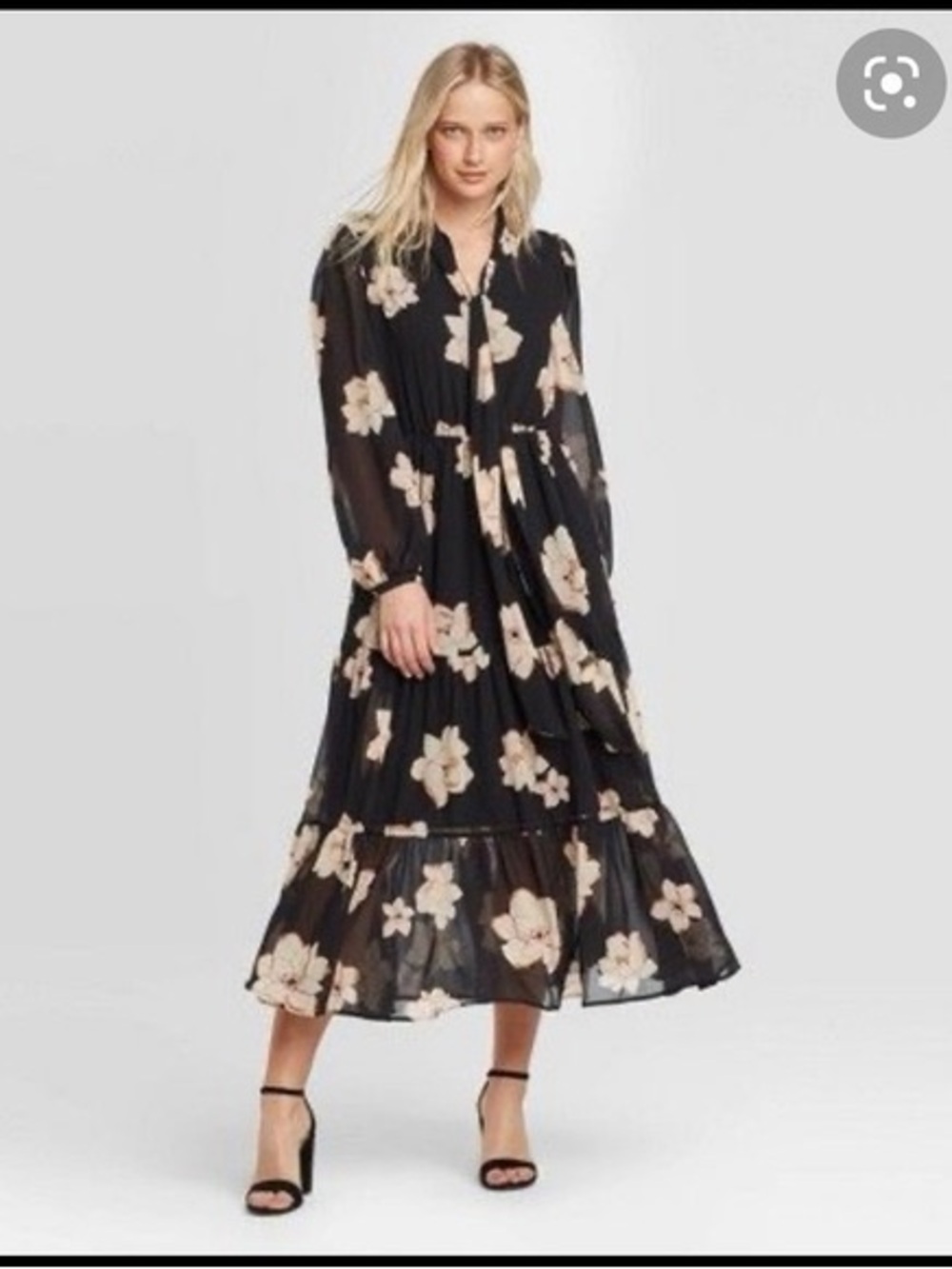 Who What Wear Black Floral Tiered Dress Size L